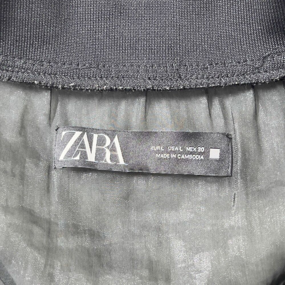 Zara Blouson Bomber Jacket Womens Sz L Black Mesh Sheer Long Sleeve Full Zip - Picture 5 of 8